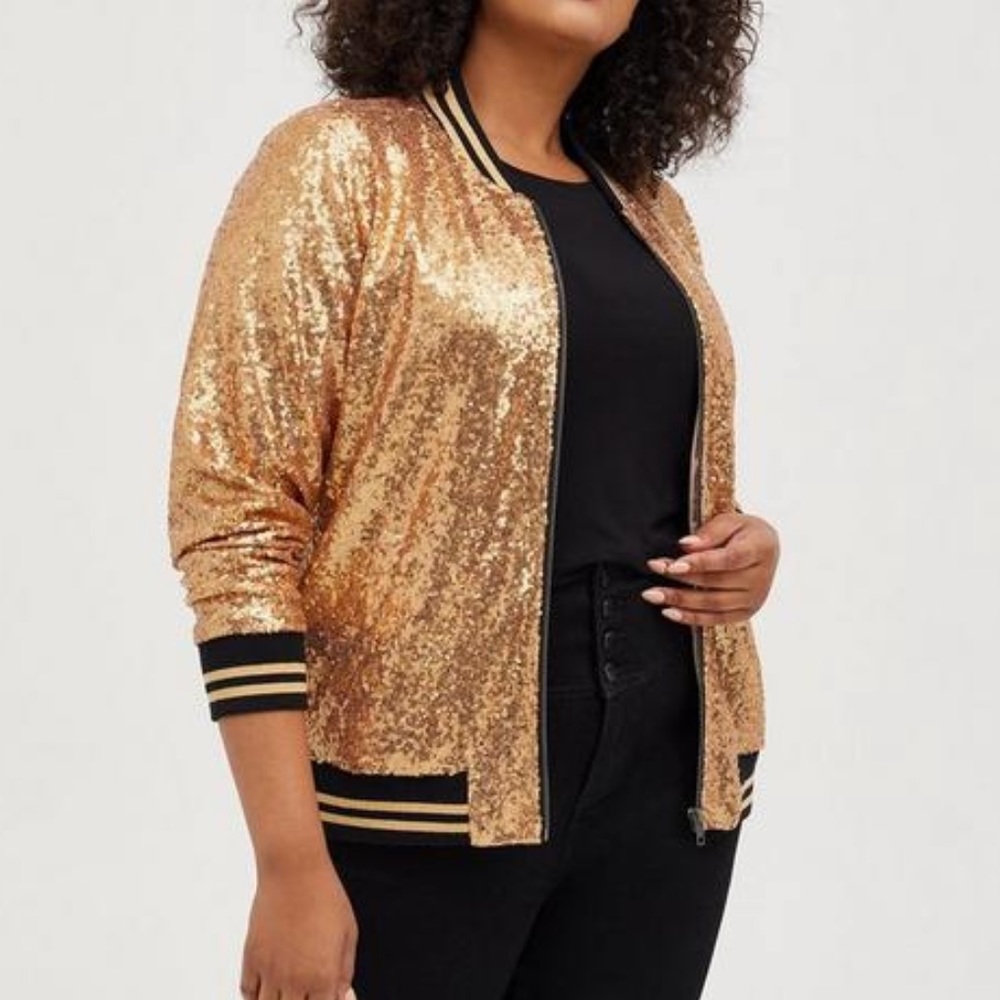 Torrid Gold Sequin Bomber Jacket
